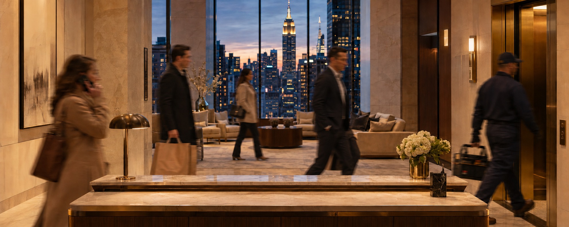 Rezidenční lobby na Manhattanu za soumraku
